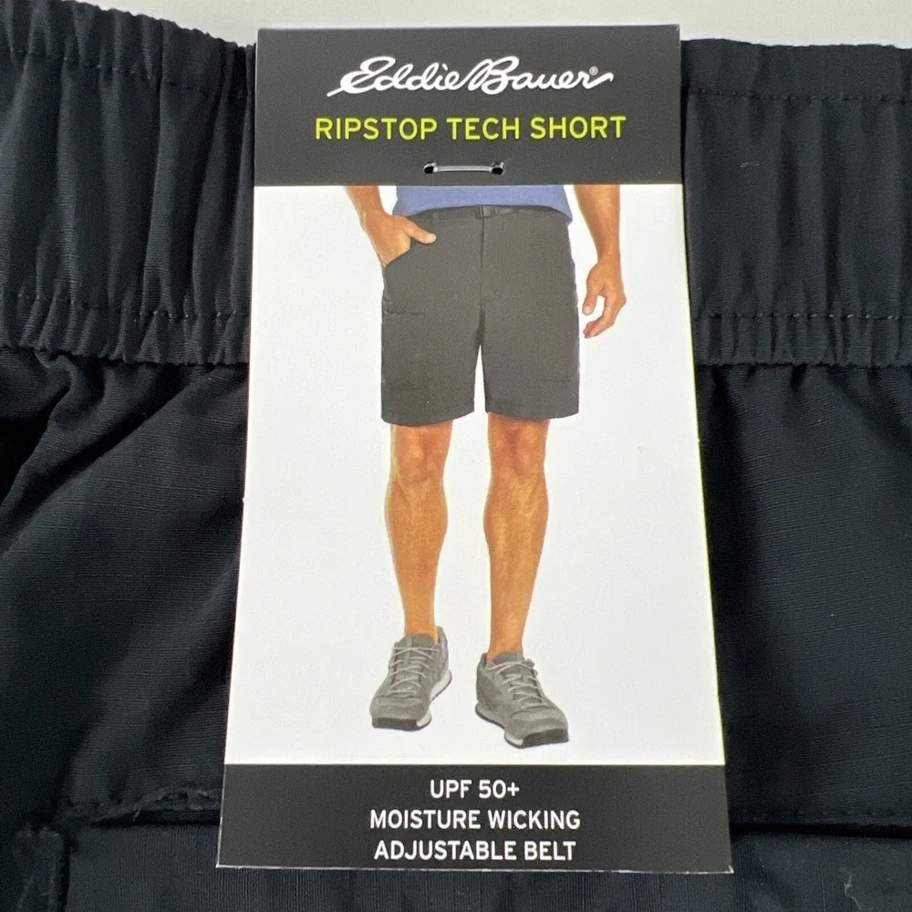 Eddie Bauer Men's Shorts Tech Pull On Size XL‎ UPF 50+ 4 Way Stretch Black D28